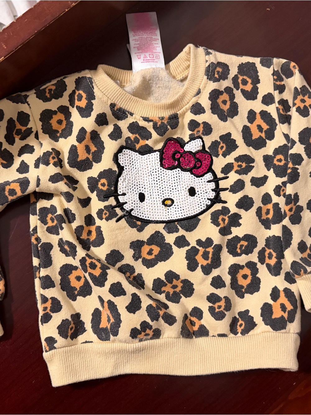 Hello Kitty Beige Leopard Sequin Applique Kids Sweatshirt